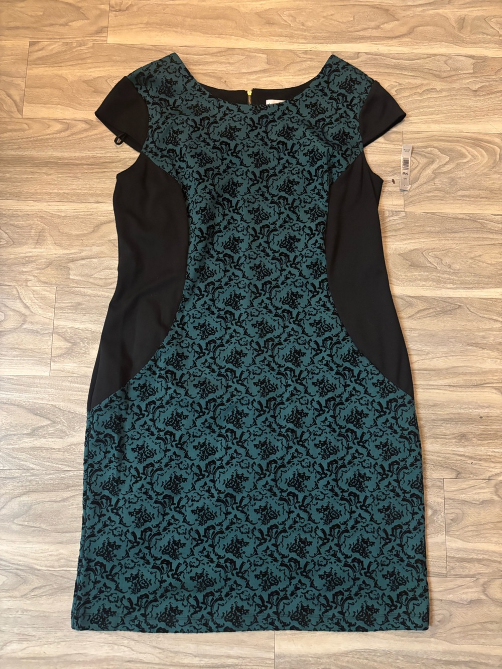 Aa Studio Teal and Black Cap Sleeve Sheath Dress
